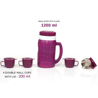 Steel Insulated Hot Flask + 4 Double Wall Cups With Lid (1IF4C1)