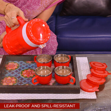 Steel Insulated Hot Flask + 4 Double Wall Cups With Lid (1IF4C1)