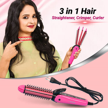 3 IN 1 Professional Hair Straightener Crimper Roller Styler (3SC1)