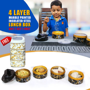 4 Layer Marble Printed Insulated Lunch Box - B1G1 (4LDLB)