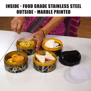 4 Layer Marble Printed Insulated Lunch Box - B1G1 (4LDLB)