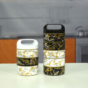 4 Layer Marble Printed Insulated Lunch Box - B1G1 (4LDLB)