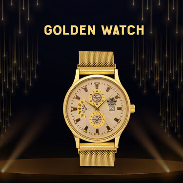 Golden Watch with Golden Chain + Bracelet + Ring (MGWCBR10)