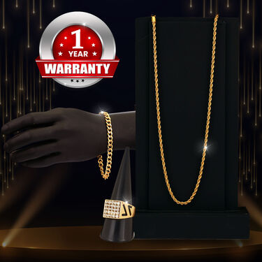 Golden Watch with Golden Chain + Bracelet + Ring (MGWCBR10)