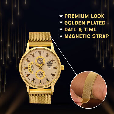 Golden Watch with Golden Chain + Bracelet + Ring (MGWCBR10)