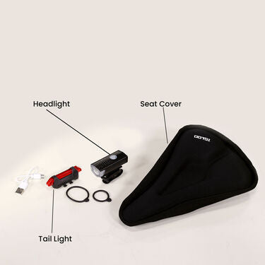 Rechargeable Head light and Tail Light Combo with Sit Cover For Cycle (RCL)
