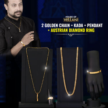 2 Golden Chain + Kada + Pendant + Ring (MGJ32)