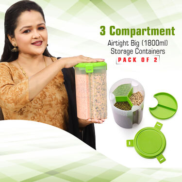 3 Compartment Airtight Big Storage Containers Buy 1 Get 1 Free (3SPC1)