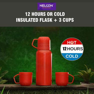 12 Hours Hot & Cold Insulated Flask + 3 Cups (1F3C3)