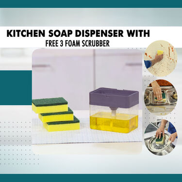 Kitchen Soap Dispenser with Free 3 Foam Scrubber