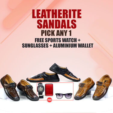 Leatherite Sandals Pick Any 1   Free Sports Watch   Sunglasses   Aluminium Wallet (SW59)