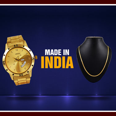 Men's Golden Watch with Golden Chain