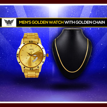 Men's Golden Watch with Golden Chain