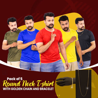 Pack of 5 Round Neck T-Shirt With Golden Chain & Bracelet (5RT20)