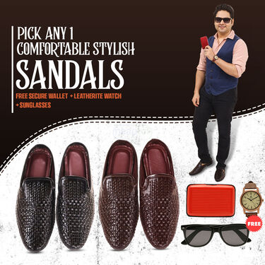 Pick any 1 Comfortable Stylish Sandals with Free Secure Wallet + Leatherite Watch + Sunglasses (SW91)