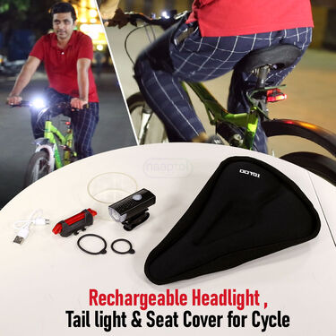 Rechargeable Head light and Tail Light Combo with Sit Cover For Cycle (RCL)