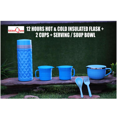 12 Hours Hot & Cold Insulated Flask + Soup Bowl + 2 Cups with Lids (1F1SB2C)