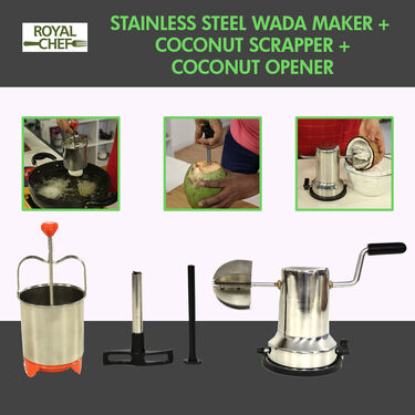 Royal Chef Stainless Steel Vada Maker + Coconut Scrapper + Free Coconut Opener